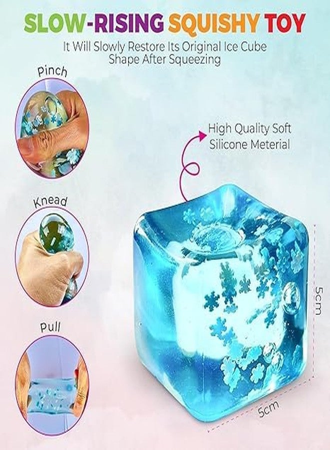 DREWIT STAR Ice Cube Stress Balls, Silent Nice Square Shape Sensory Squishy Fidget Toy Slow Rise for Adults, Kids, Stress Balls Ice Cube with Snowflakes Inside (1) (Stress Ball - 1) - Image 3